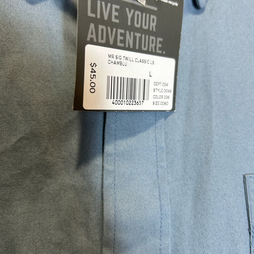 New Men’s Eddie Bauer Shirt Size Large Y2K Outdoors Blue Denim Cowboy Preppy - Picture 8 of 14